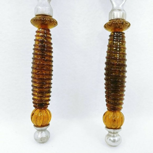 Salad Fork Spoon Amber Plastic Handle Glitter Interior Aluminum Ends Retro Vtg - Picture 9 of 9